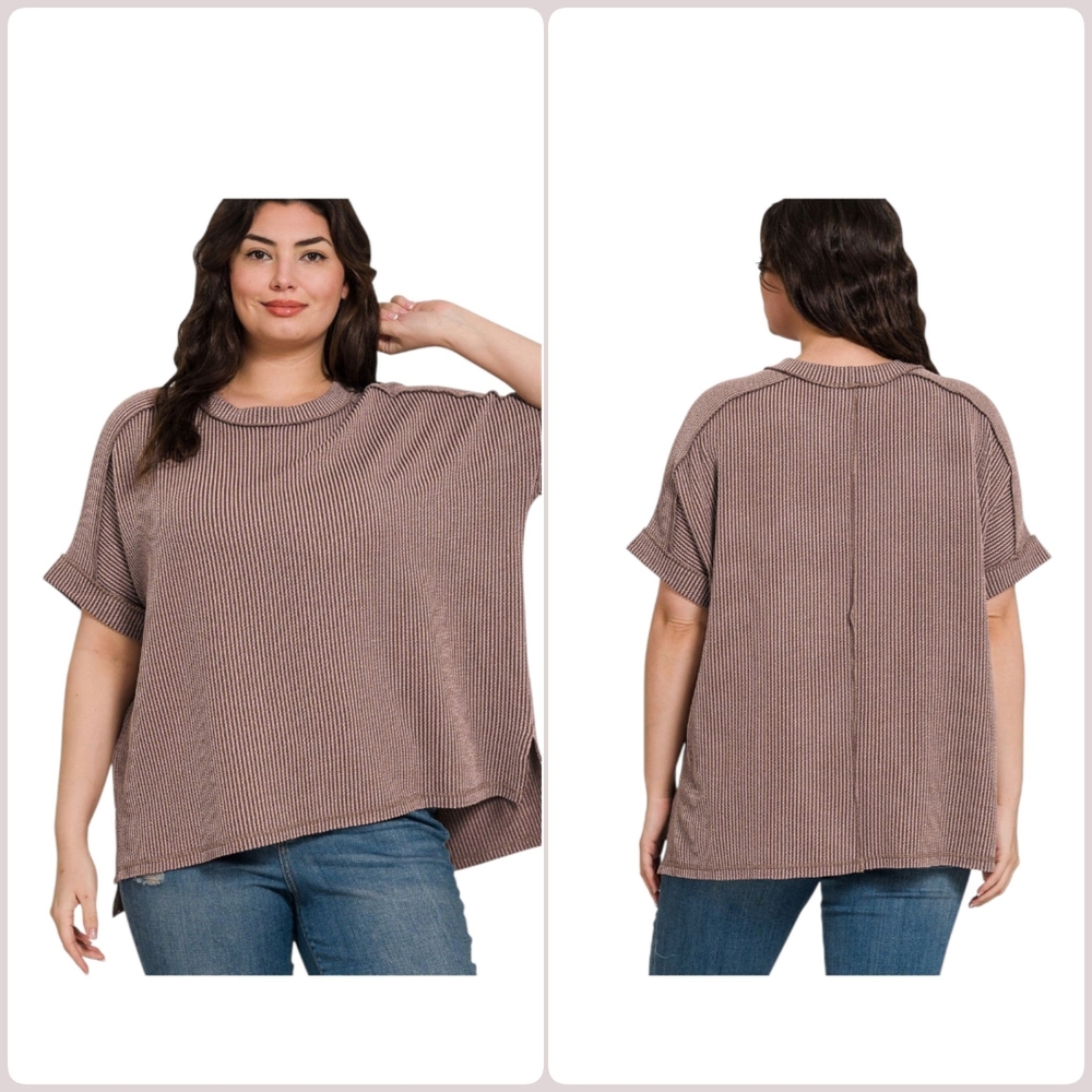 Zenana Plus Ribbed Short Sleeve Top Womens Size 1x/2x
